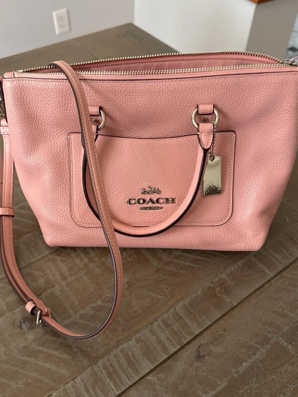 COACH Pink Pebbled Leather Satchel with Matching Wallet